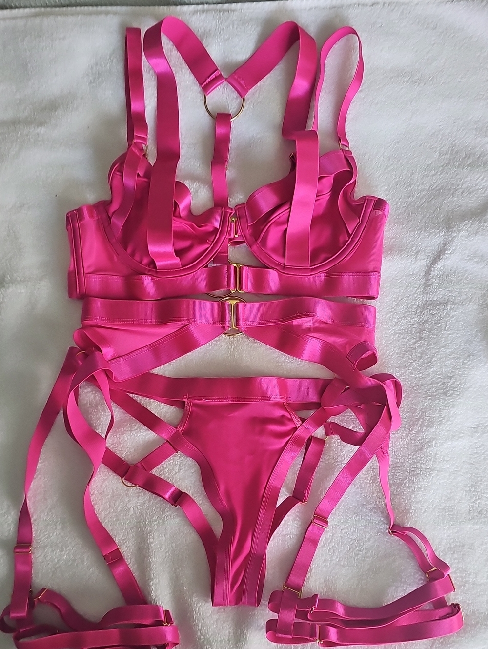 Strappy Hot Pink Harness Lingerie Set